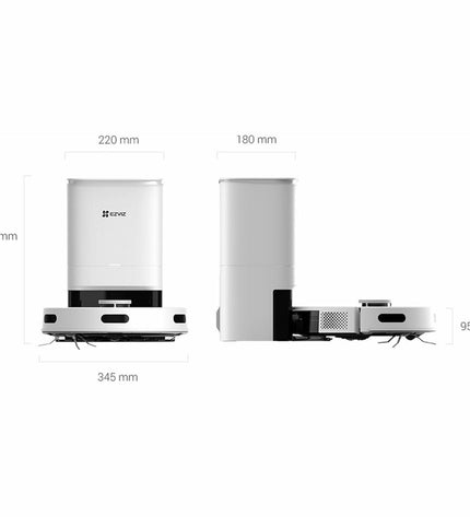 Ezviz robot stofzuiger op houten vloer, schoonmaakt en zuigt automatisch, compact design, huis en koken onderhoud.