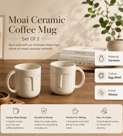 Moai Ceramic Coffee Mugs, Set of 2