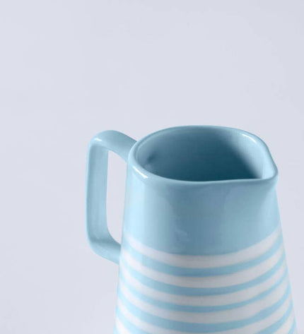 Hand-painted Blue Stripe Ceramic Jug Coastal Farmhouse