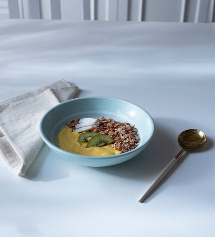 Handcrafted Durable Ceramic Cereal Bowl with Blue Stripes
