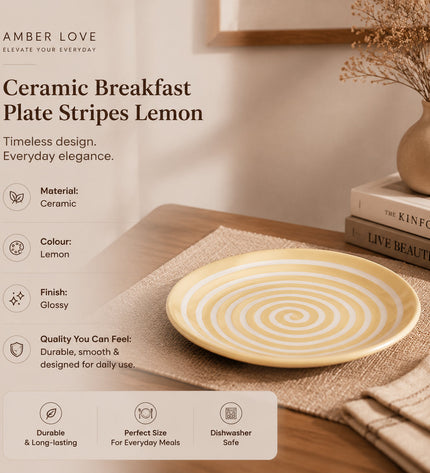 Ceramic Breakfast Plate with Lemon Stripes