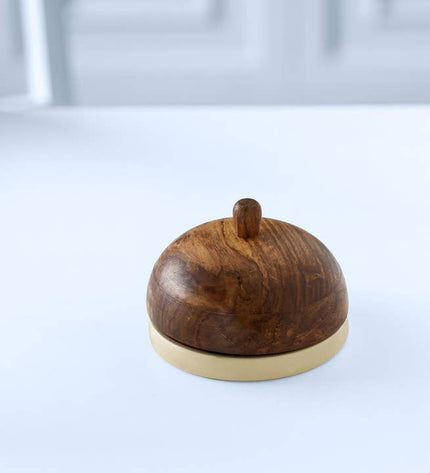 Striped Ceramic Butter Dish with Mango Wood Lid