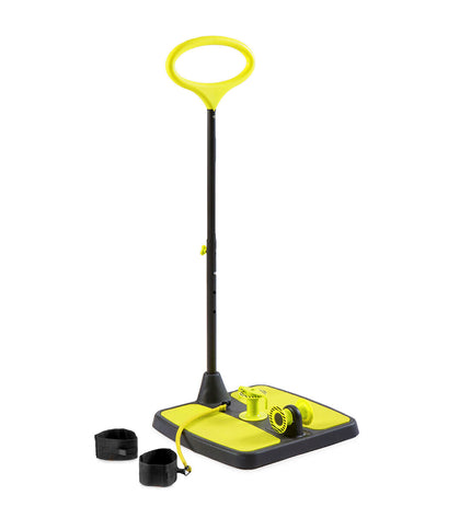 InnovaGoods fitness platform for glutes and leg muscles with exercise guide, outdoor sport and fitness equipment, black and textured surface.