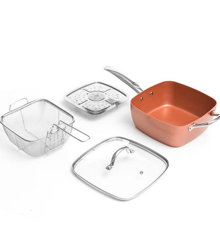 InnovaGoods Copper 5-in-1 multifunctional ceramic cookware set with four pieces for home cooking and kitchen use.