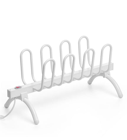InnovaGoods electric shoe rack with 80W capacity, holding 4 pairs of shoes for organized home storage.