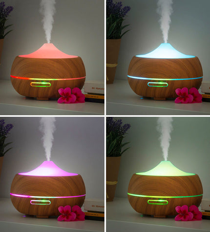 InnovaGoods Aromaverstuiver bevochtiger with multi-color LED lights, wooden effect, portable air humidifier for home and kitchen use.