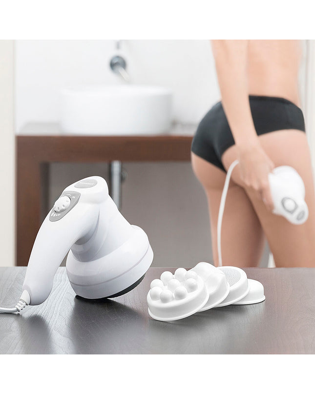 InnovaGoods 5-in-1 anti-cellulitis electric massager for health and personal care, shown with multiple massage attachments.