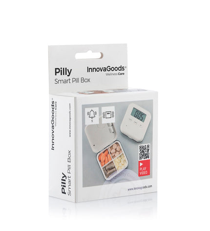 InnovaGoods electronic intelligent pill box with digital display, compact design, and multiple compartments for medication storage.