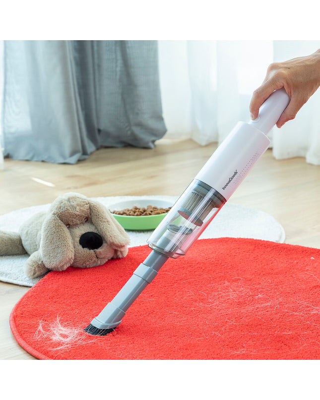 InnovaGoods rechargeable handheld vacuum cleaner with three accessories for home cleaning, floor and window maintenance.