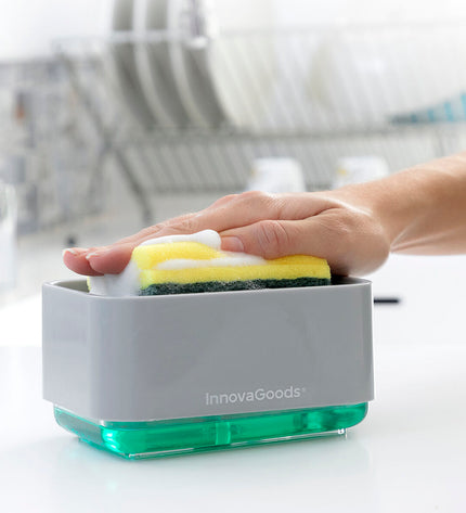 InnovaGoods 2-in-1 soap dispenser for kitchen countertop, stylish plastic design with pump for dispensing soap or sanitizer.