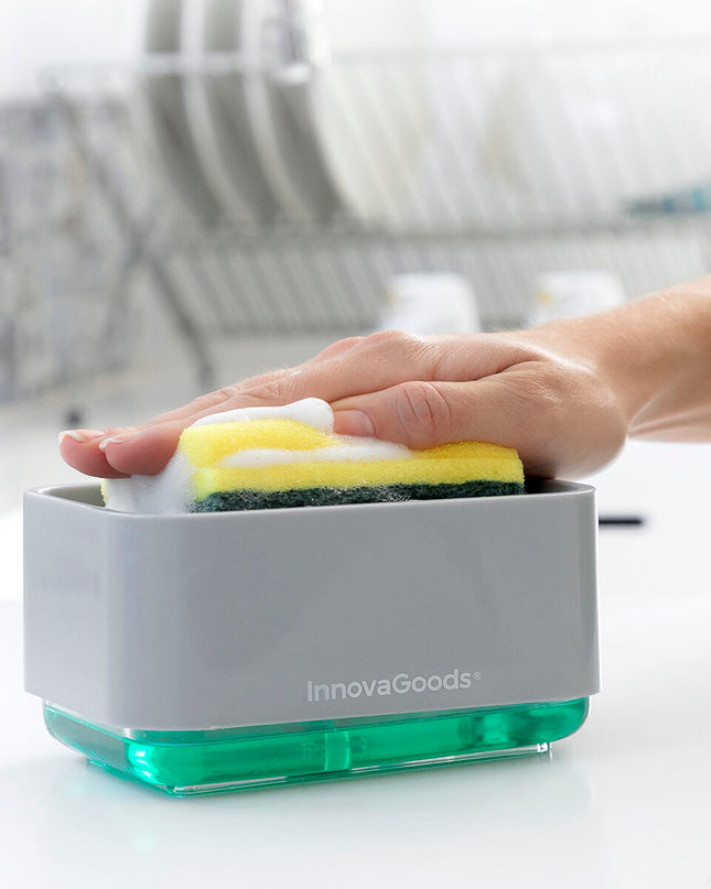 InnovaGoods 2-in-1 soap dispenser for kitchen countertop, stylish plastic design with pump for dispensing soap or sanitizer.