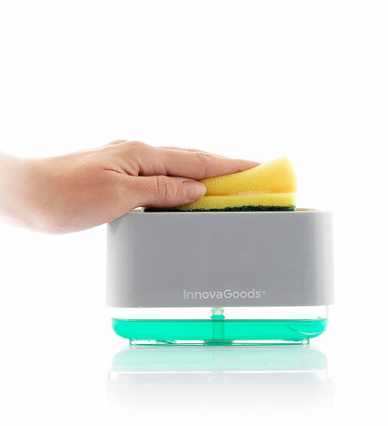 InnovaGoods 2-in-1 soap dispenser for kitchen countertop, sleek design for home cleaning and household use.