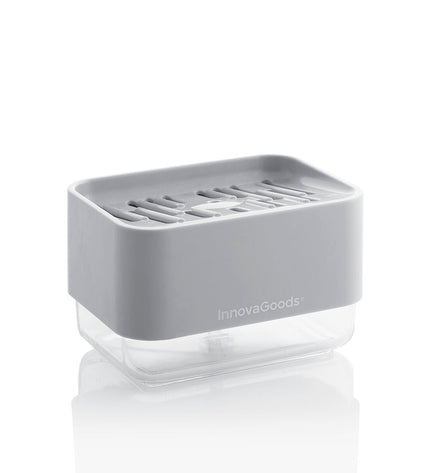 InnovaGoods 2-in-1 soap dispenser for kitchen countertop, sleek design, suitable for home cleaning and kitchen use.
