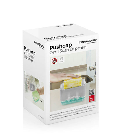 InnovaGoods 2-in-1 soap dispenser for kitchen countertop, sleek design, suitable for household cleaning and kitchen use.