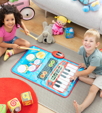 InnovaGoods 2-in-1 muziekmat for children featuring colorful buttons and musical instruments for interactive play and learning.
