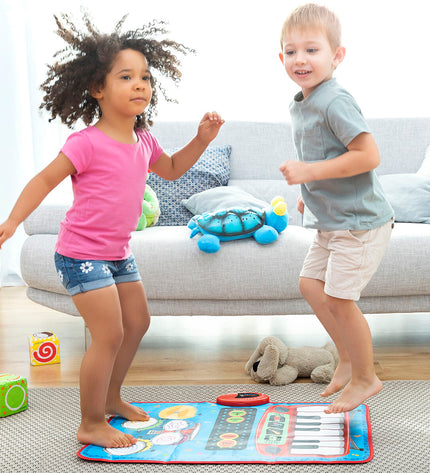 InnovaGoods 2-in-1 muziekmat for kids, colorful musical toy with buttons and keys for playing melodies and sounds.
