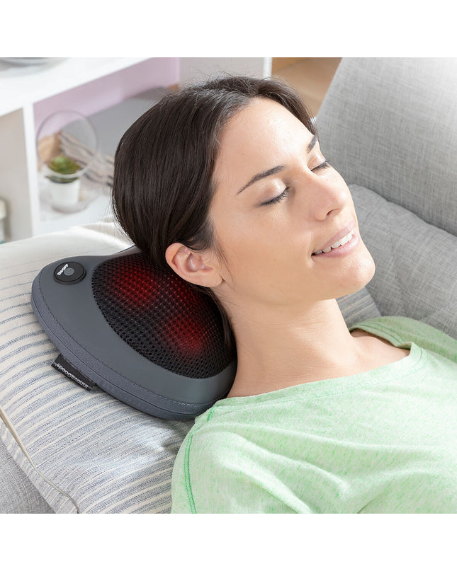 InnovaGoods Compact Shiatsu-massager for health and wellness, showing the portable device with massage nodes and control buttons.