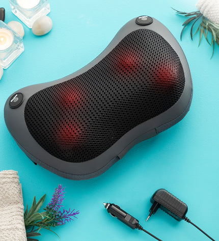 InnovaGoods Compact Shiatsu-massager for health and wellness, showing the portable device with massage nodes and control buttons.