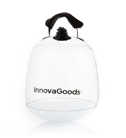 InnovaGoods Met water gevulde kettlebell for fitness training with exercise guide, black and red design, shown with handle and weight fill.