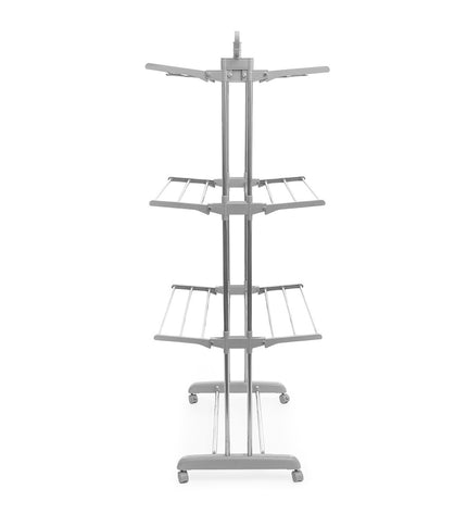 InnovaGoods inklapbare verticale kledingdroogrek op wielen met 24 stangen voor huis, opslag en organisatie, zwart en metalen frame