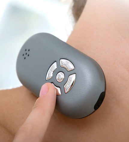InnovaGoods rechargeable neck massager with remote control, showing ergonomic design and control buttons for health and wellness.