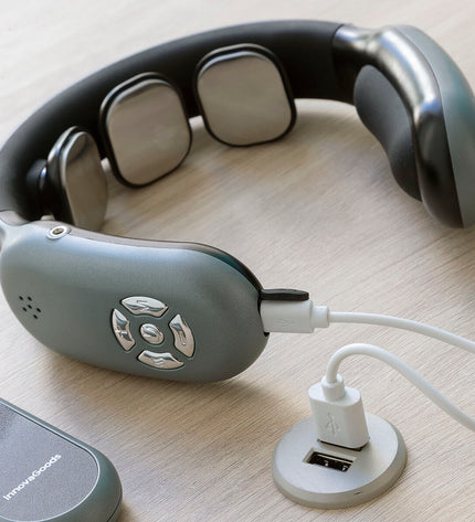 InnovaGoods rechargeable neck massager with remote control for personal wellness and relaxation, shown in a close-up image.