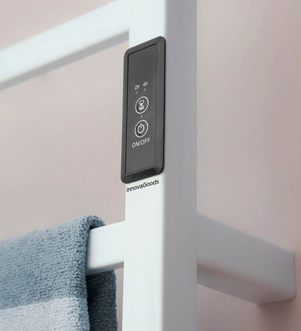 InnovaGoods elektrische wand- of vloertowelrail met racwel voor huis en bad, witte metalen handdoekhouder op muur of vloer