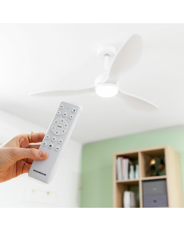 InnovaGoods plafondventilator with LED lighting and 3 ABS blades, white finish, 52-inch diameter, suitable for home cooling and comfort.