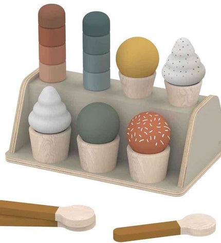 Flexa speelgoed ijssalon set with colorful pretend ice cream shop and accessories for imaginative play.
