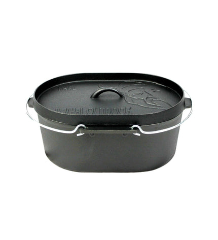 Dutch Oven Roasting Pan Cast Iron with Grill Lid Oval 9 Liters