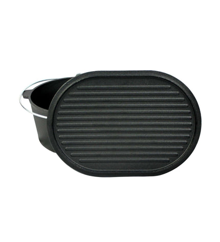 Dutch Oven Roasting Pan Cast Iron with Grill Lid Oval 9 Liters
