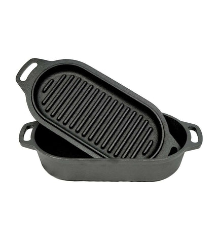 Oval Cast Iron Dutch Oven with Grill Lid, 1 Liter
