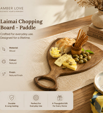 Laimai 100% Mango Wood Paddle Chopping & Serving Board | Handcrafted Charcuterie Platter