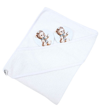 Bamboo bath cover PILOT BEAR/WHITE