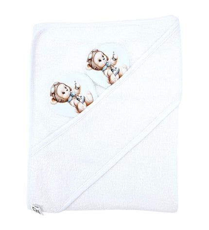 Bamboo bath cover PILOT BEAR/WHITE