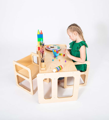 Montessori tafel om te spenen en set van 2 stoelen