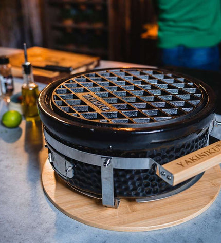 Shichirin Tabletop Grill Round Accessory Grate Cast Iron with Meat Marker