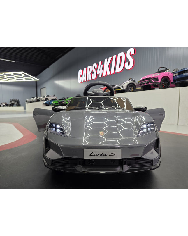 Elektrische kinderauto Porsche Taycan 1-persoons 12 volt grijs