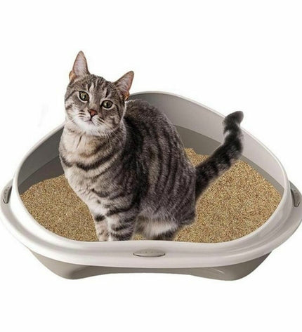 Set of 8 Georplast GP10536 cat litter boxes, 58x48x20.5 cm, in gray plastic, designed for easy cleaning and cat comfort.