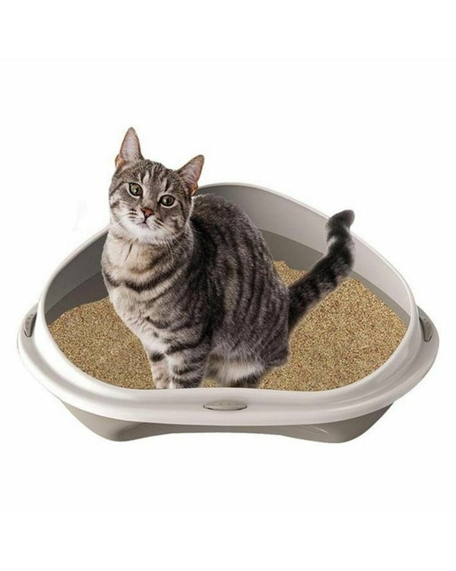 Set of 8 Georplast GP10536 cat litter boxes, 58x48x20.5 cm, in gray plastic, designed for easy cleaning and cat comfort.