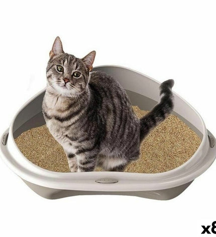 Set of 8 Georplast GP10536 cat litter trays, 58x48x20.5 cm, for pet cats, shown in a shuttle corner setup.