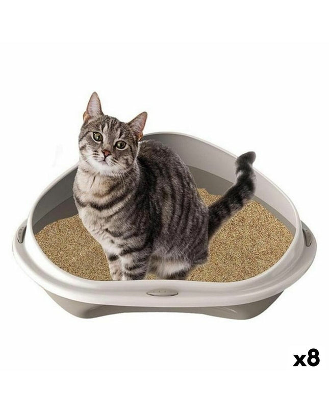 Set of 8 Georplast GP10536 cat litter trays, 58x48x20.5 cm, for pet cats, shown in a shuttle corner setup.