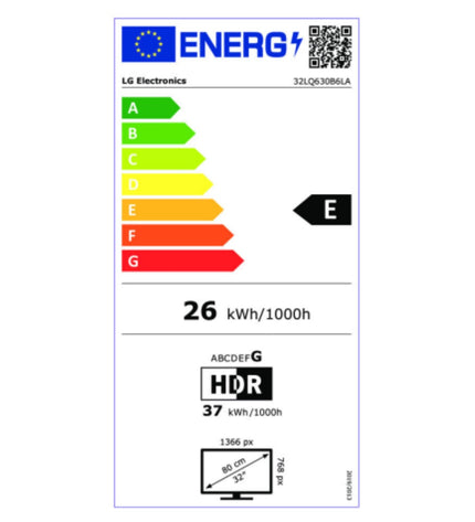 LG 32-inch HD LED Smart TV with WiFi, energy label, suitable for home entertainment and video streaming.