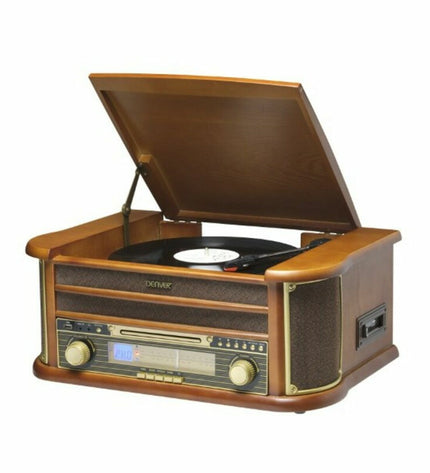Denver Electronics MCR-50MK3 USB turntable with wooden finish, compact audio- and hi-fi equipment for vinyl playback