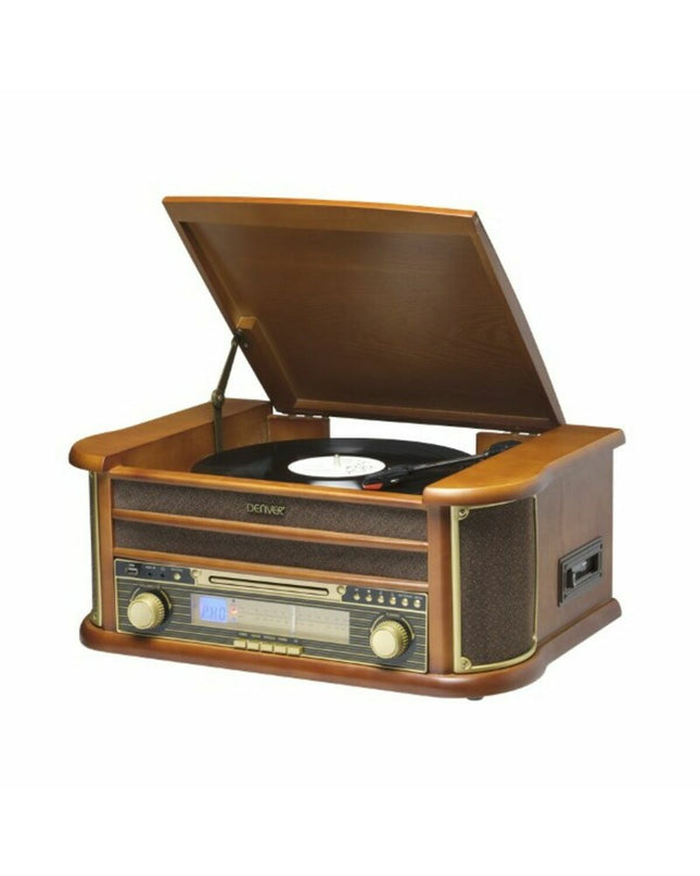 Denver Electronics MCR-50MK3 USB turntable with wooden finish, compact audio- and hi-fi equipment for vinyl playback