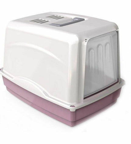 Set of five Georplast cat litter boxes, 54x39x39 cm, with sturdy plastic construction and high sides for easy cleaning.