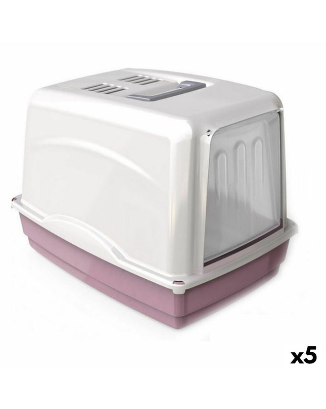 Set of five Georplast cat litter boxes, 54x39x39 cm, made of durable plastic, designed for easy cleaning and cat comfort.