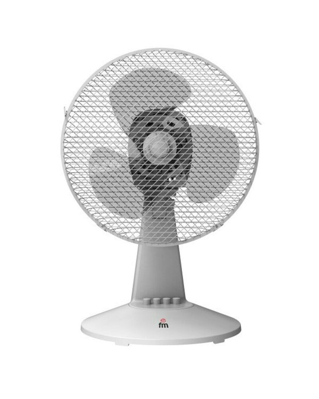 Grupo FM SB130 30cm table fan with 30W motor, circular air outlet, portable cooling for home and kitchen use.
