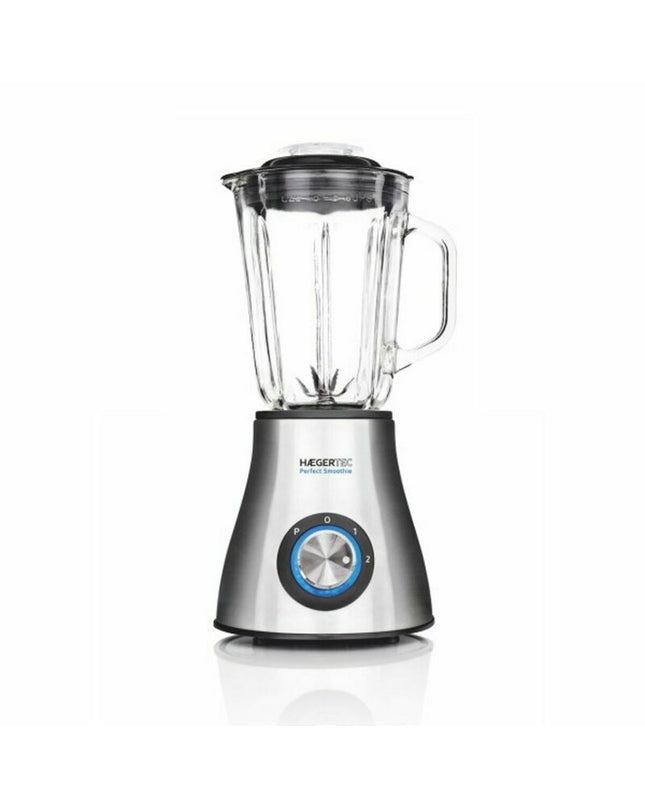 Haeger LQ-600.007A silver-gray 1.5L 600W mixer for kitchen use, compact electric appliance with sleek design and control buttons
