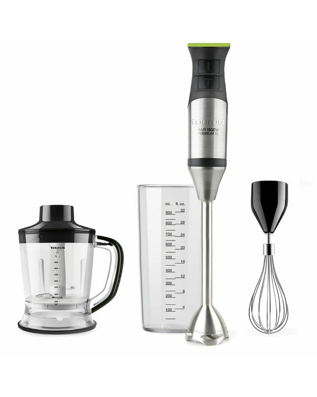 Taurus multifunctional hand blender with accessories, compact kitchen appliance for blending and mixing in home cooking.